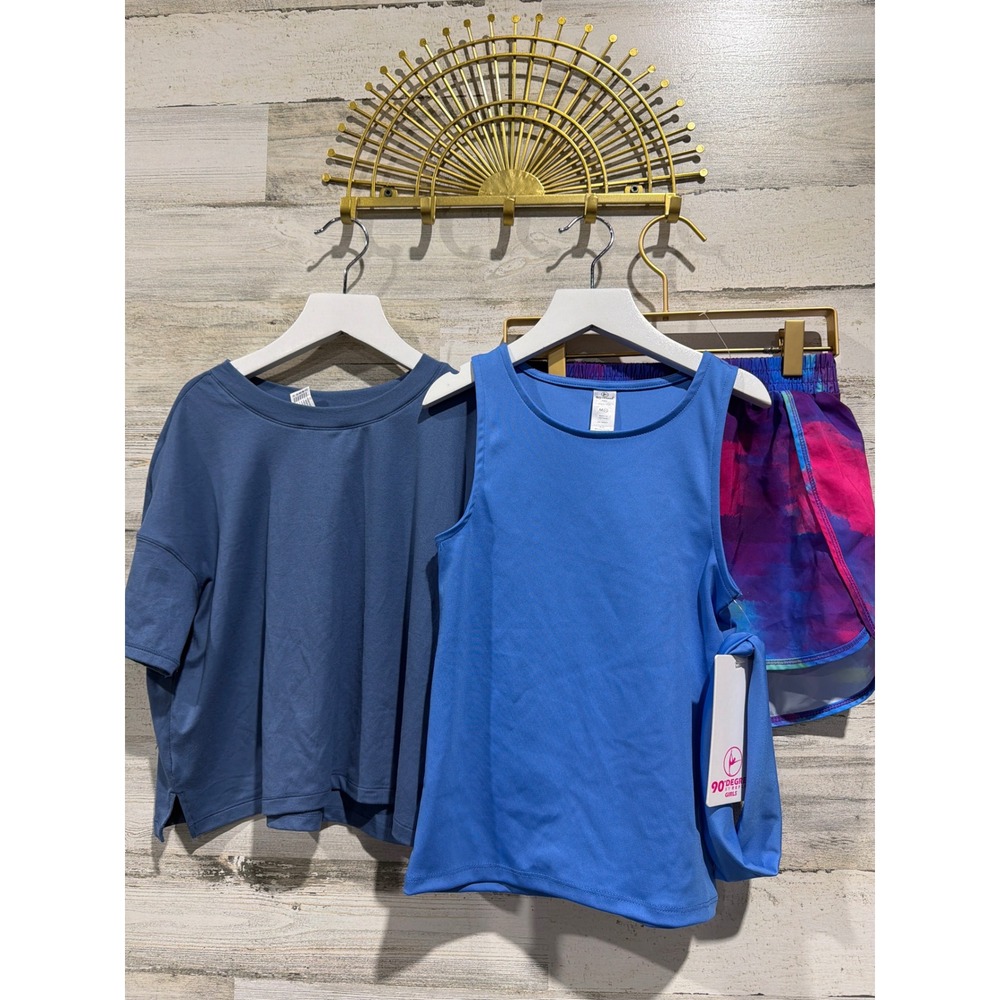 90 Degree All In Motion Girls 10/12 Blue Pink Athletic Bundle Activewear NWT/EUC